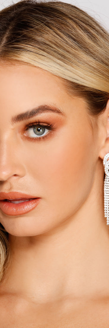 All The Bling Rhinestone Fringe Earrings is a stunning choice for a bridesmaid dress or maid of honor dress, and to feel beautiful at Prom 2023, spring weddings, formals, & military balls!