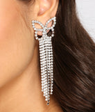 Rhinestone Fringe Butterfly Earrings is a stunning choice for a bridesmaid dress or maid of honor dress, and to feel beautiful at Prom 2023, spring weddings, formals, & military balls!