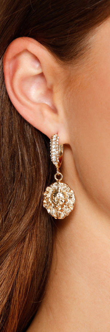 Bold And Chic Lion Rhinestone Huggies