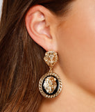Lion Charm And Greek Key Earrings for 2022 festival outfits, festival dress, outfits for raves, concert outfits, and/or club outfits