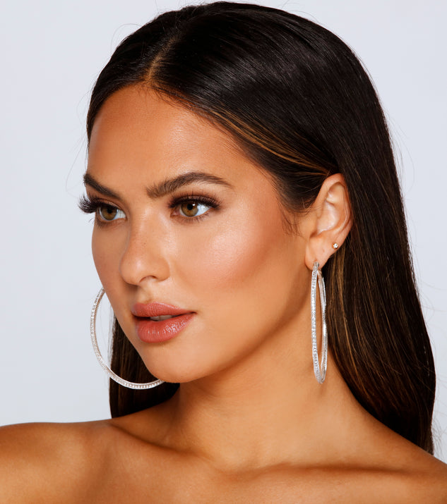 Bring The Sparkle Rhinestone Hoop Earrings is the perfect Homecoming look pick with on-trend details to make the 2023 HOCO dance your most memorable event yet!
