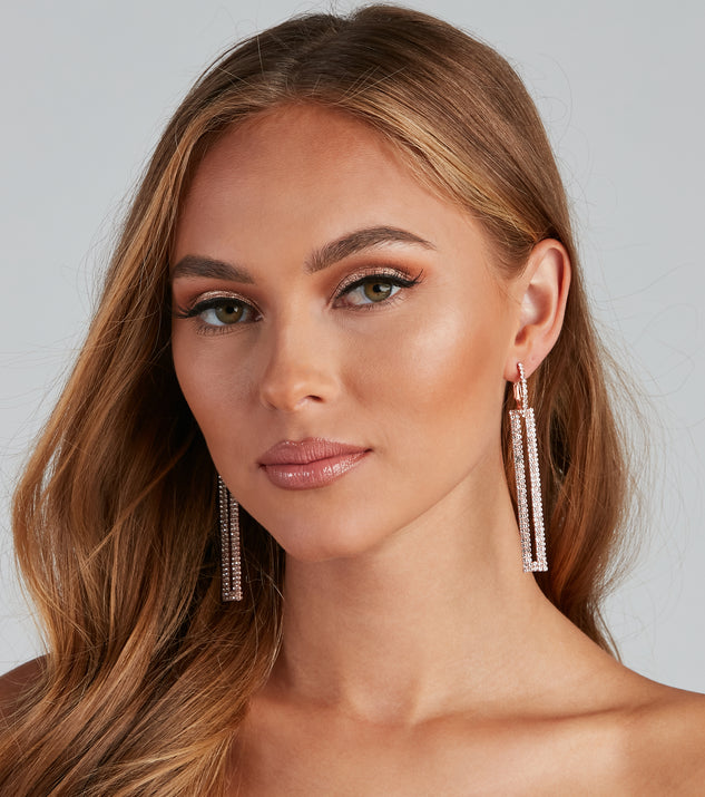 With Drop It Low Rhinestone Rectangle Earrings as your homecoming jewelry or accessories, your 2023 Homecoming dress look will be fire!