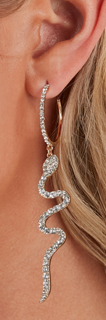 Rhinestone Reputation Snake Earrings is a trendy pick to create 2023 festival outfits, festival dresses, outfits for concerts or raves, and complete your best party outfits!