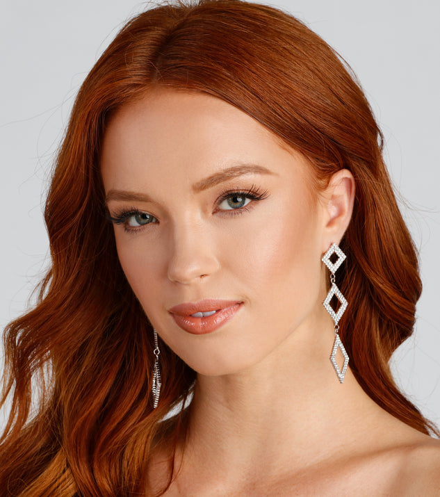 Dazzling Diamond-Shaped Rhinestone Earrings for 2022 festival outfits, festival dress, outfits for raves, concert outfits, and/or club outfits