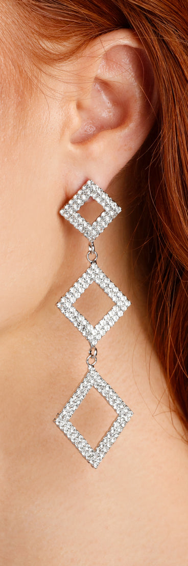 Dazzling Diamond-Shaped Rhinestone Earrings for 2022 festival outfits, festival dress, outfits for raves, concert outfits, and/or club outfits