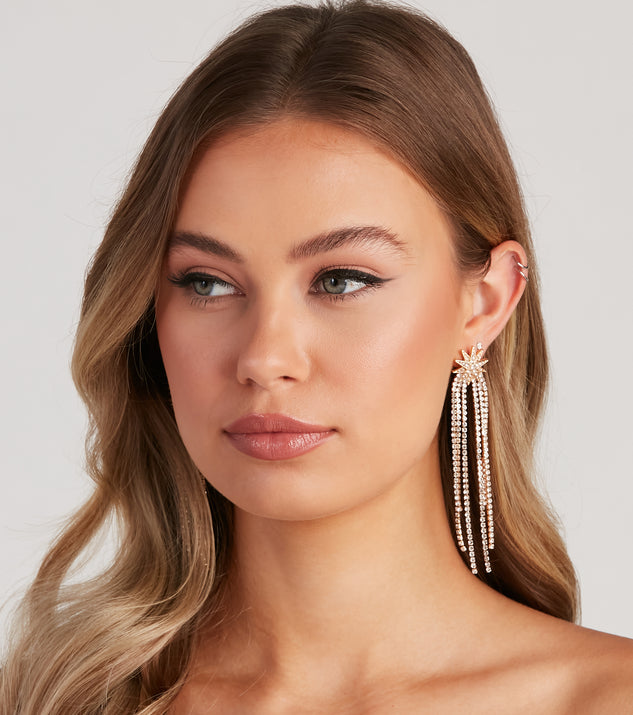 With Starry Eyed Rhinestone Fringe Earrings as your homecoming jewelry or accessories, your 2023 Homecoming dress look will be fire!