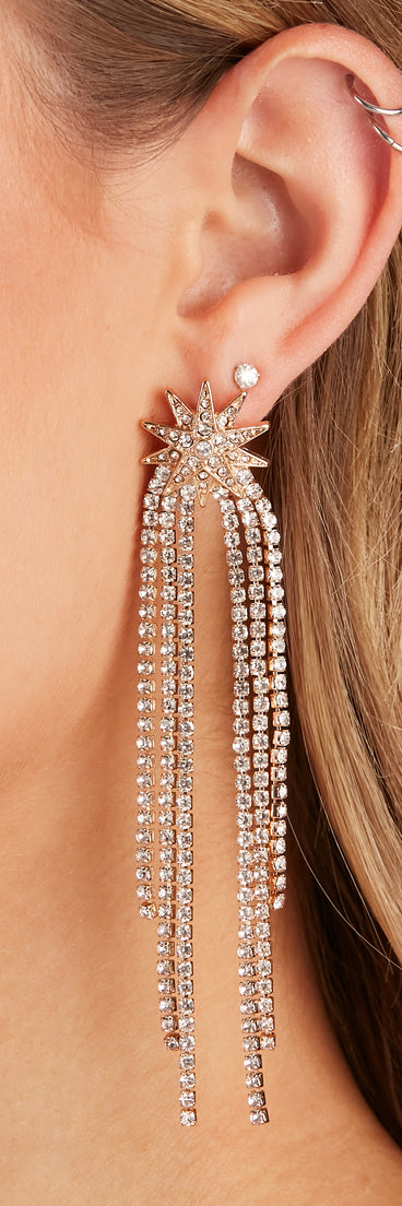 Starry Eyed Rhinestone Fringe Earrings