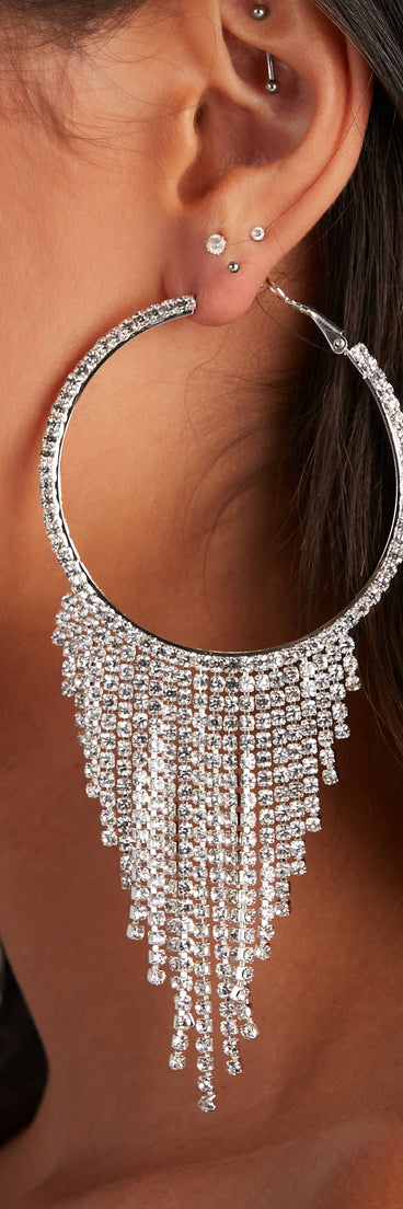 Gorgeous Radiance Rhinestone Fringe Hoop Earrings