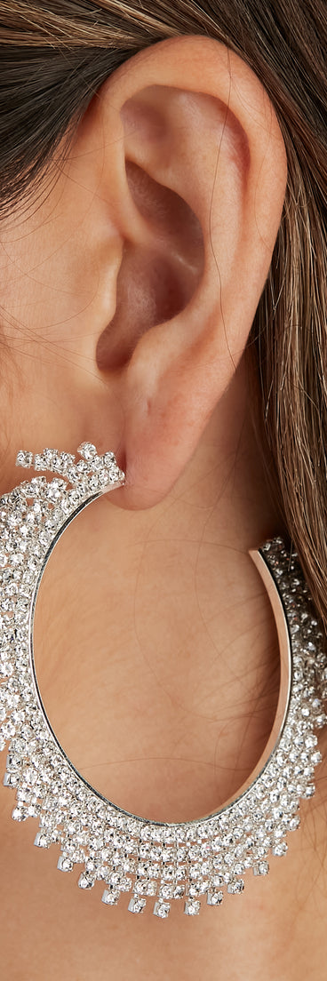 Major Glamour Rhinestone Fringe Hoops for 2022 festival outfits, festival dress, outfits for raves, concert outfits, and/or club outfits