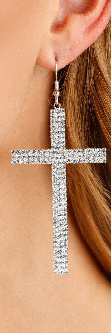 Rhinestone Cross Earrings is a trendy pick to create 2023 festival outfits, festival dresses, outfits for concerts or raves, and complete your best party outfits!