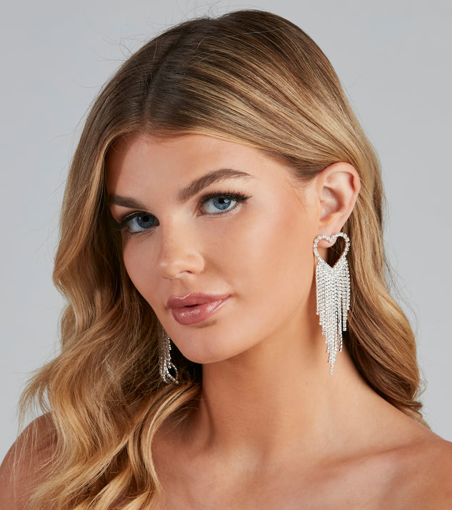 Heart Eyes Rhinestone Fringe Earrings helps create the best bachelorette party outfit or the bride's sultry bachelorette dress for a look that slays!