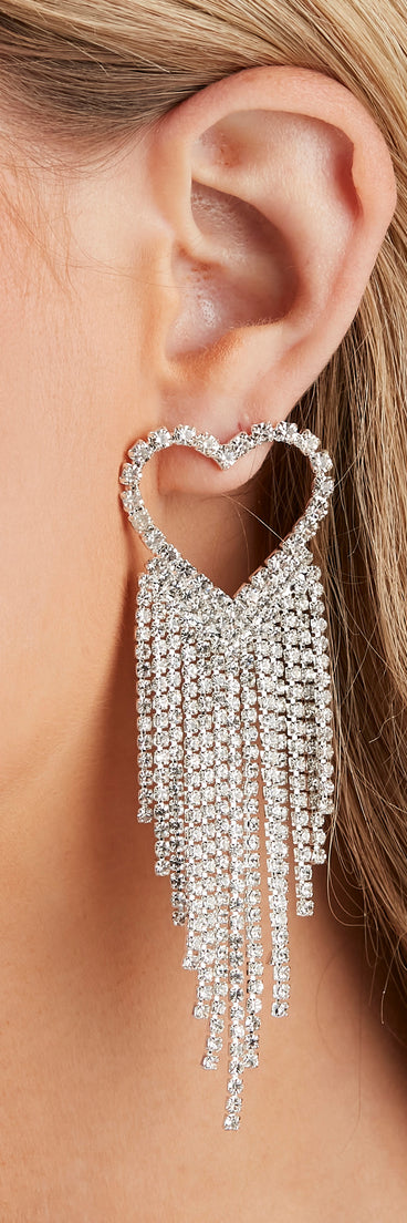 Heart Eyes Rhinestone Fringe Earrings