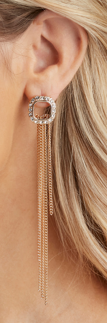 Edgy Luxe Rhinestone Chain Fringe Earrings