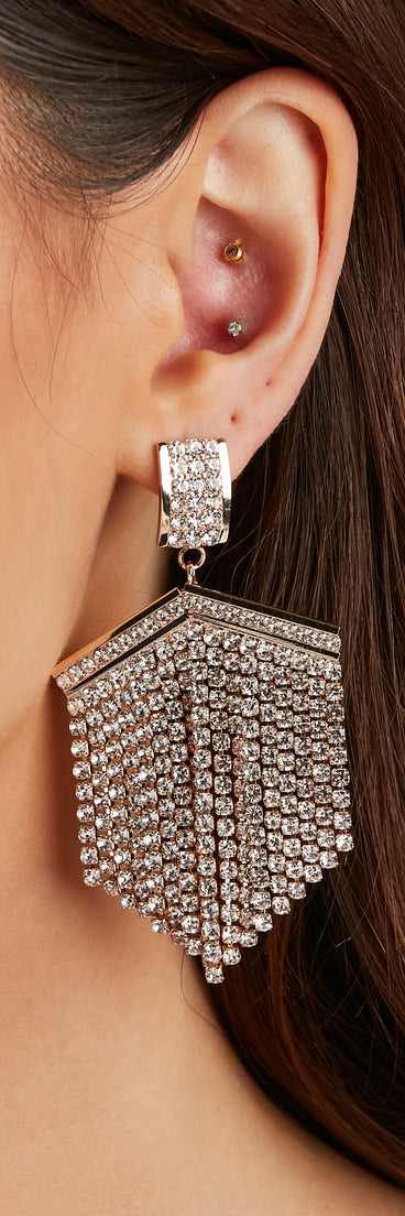 Rhinestone Fringe Arrow Accent Earrings for 2022 festival outfits, festival dress, outfits for raves, concert outfits, and/or club outfits