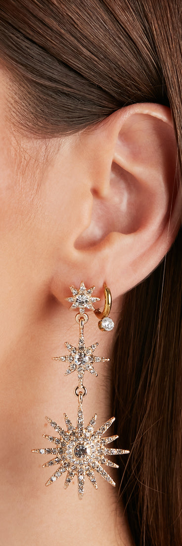 Galactic Glam Starburst Earrings is a trendy pick to create 2023 festival outfits, festival dresses, outfits for concerts or raves, and complete your best party outfits!