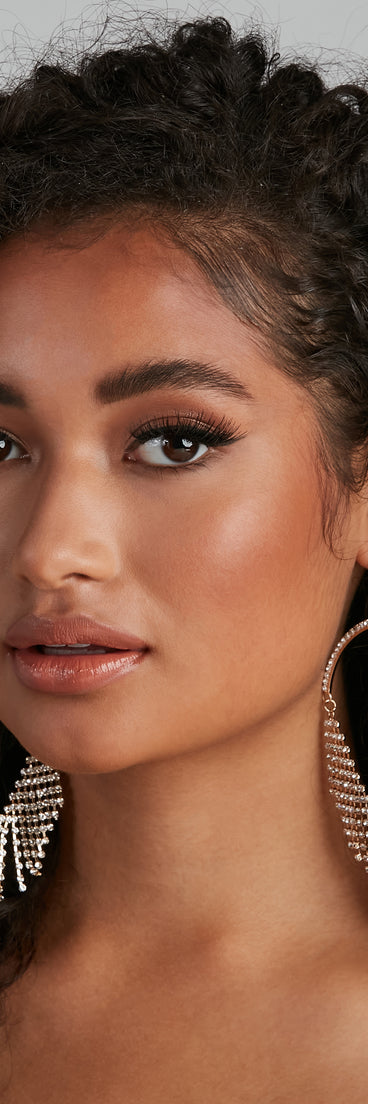 Diva Teardrop Rhinestone Fringe Earrings for 2022 festival outfits, festival dress, outfits for raves, concert outfits, and/or club outfits