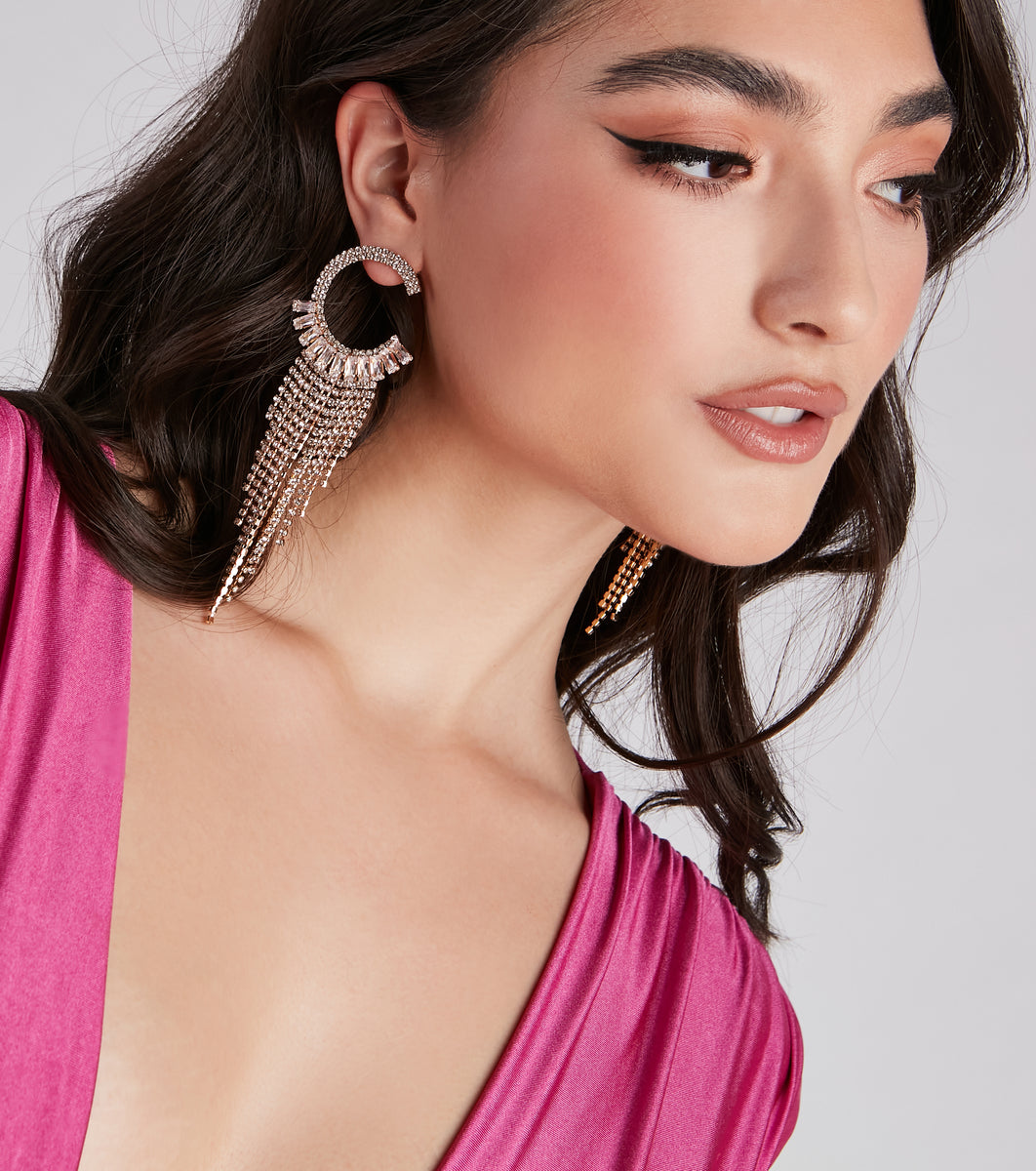Dream Glam Rhinestone Fringe Earrings & Windsor