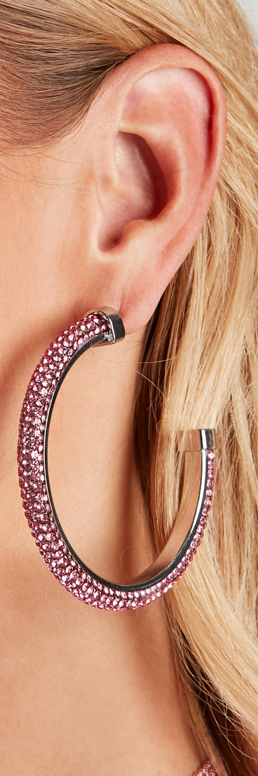 Glitz Rhinestone Hoop Earrings In Pink