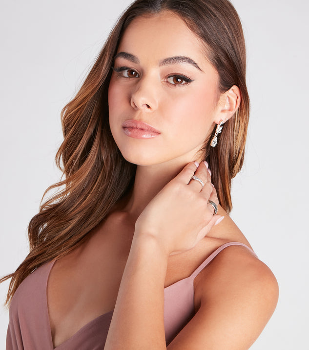 Dainty Radiance Rhinestone Leaf Drop Earrings