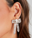 Chic Glamour White Rhinestone Bow Earrings