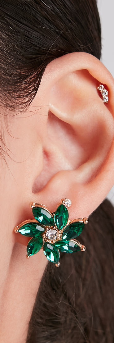 Regal And Chic Flower Gemstone Stud Earrings