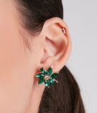 Regal And Chic Flower Gemstone Stud Earrings