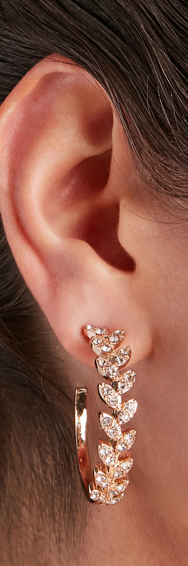 Walk The Vine Rhinestone Leaf Hoop Earrings