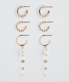 Dainty Glam Rhinestone Pearl Earring Set