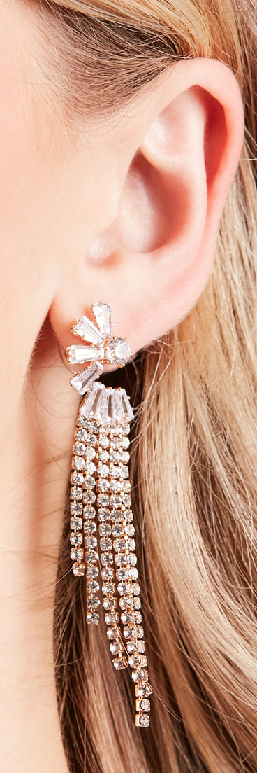 Glam Fave Flower Rhinestone Fringe Earrings