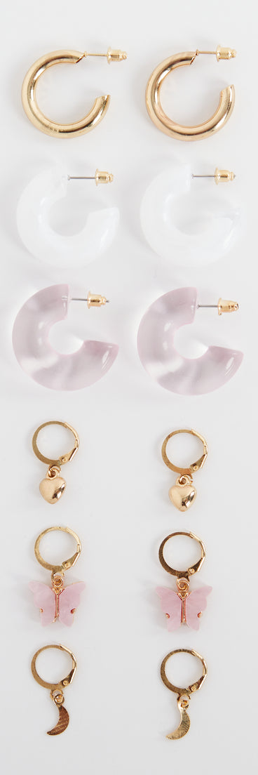 Hearts Align Six-Pack Earrings Set is a fire pick to create 2023 festival outfits, concert dresses, outfits for raves, or to complete your best party outfits or clubwear!