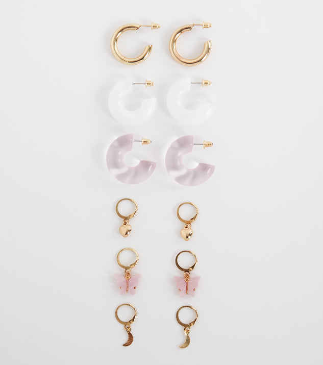Hearts Align Six-Pack Earrings Set is a fire pick to create 2023 festival outfits, concert dresses, outfits for raves, or to complete your best party outfits or clubwear!