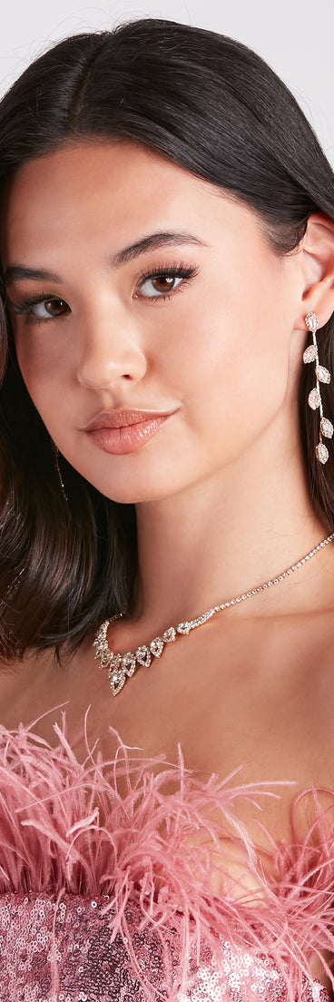 Shimmering Stunner Rhinestone Leaf Duster Earrings