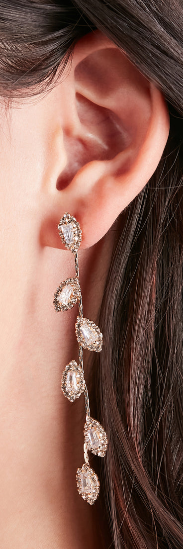 Shimmering Stunner Rhinestone Leaf Duster Earrings