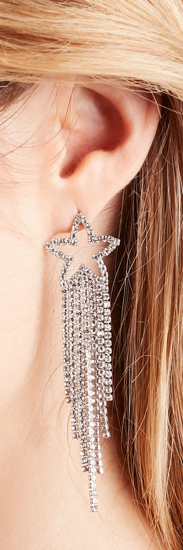 Dreamy Glam Rhinestone Star Fringe Earrings