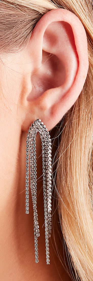 Level Up The Glam Rhinestone Fringe Earrings