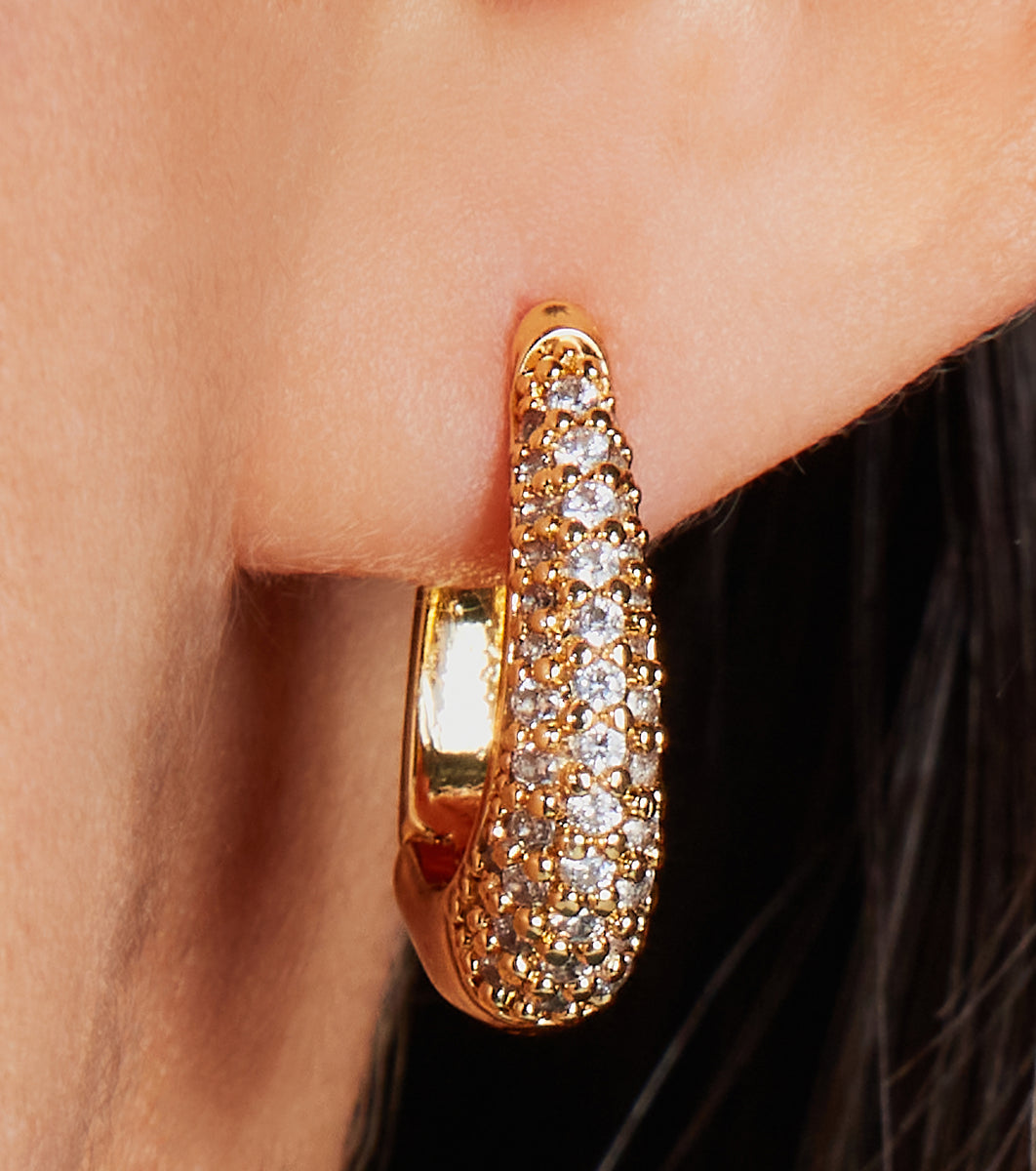 Chic 14K Gold Plated Cubic Zirconia Huggie Hoop Earrings