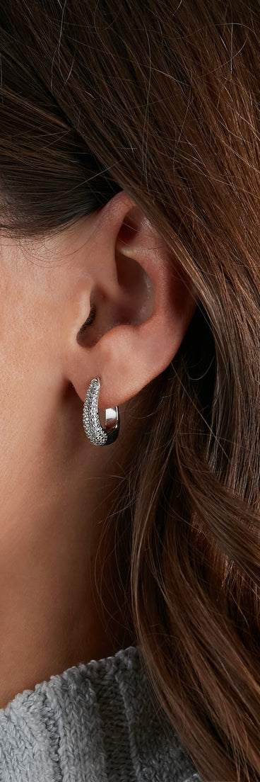 Chic 14K White Gold Plated Cubic Zirconia Hoop Earrings