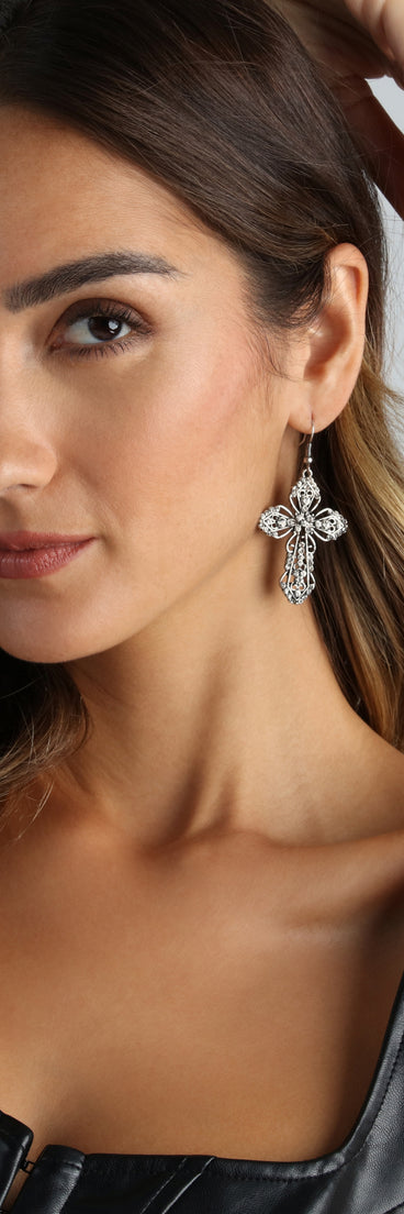 Gothic Glam Rhinestone Cross Charm Earrings