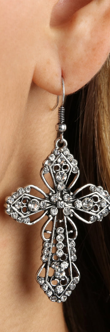 Gothic Glam Rhinestone Cross Charm Earrings
