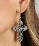 Gothic Glam Rhinestone Cross Charm Earrings