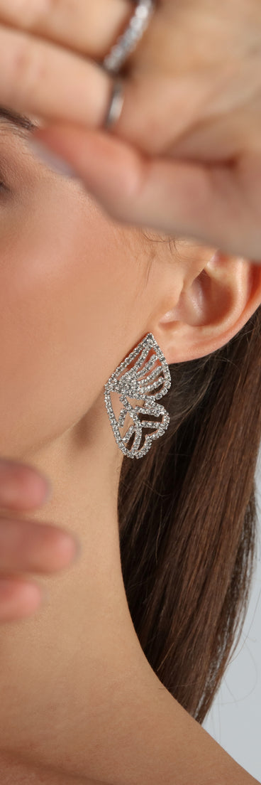 Make Me Flutter Rhinestone Butterfly Earrings