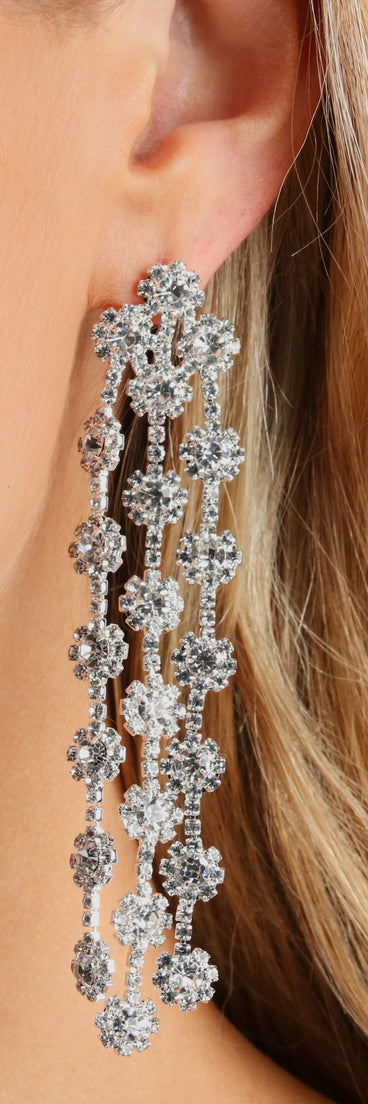 Romantical Floral Rhinestone Linear Earrings