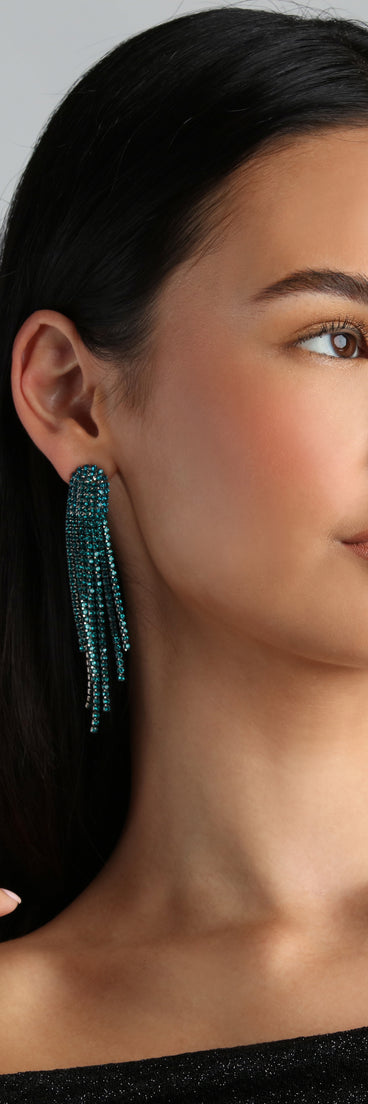 Draw Them In Rhinestone Fringe Earrings