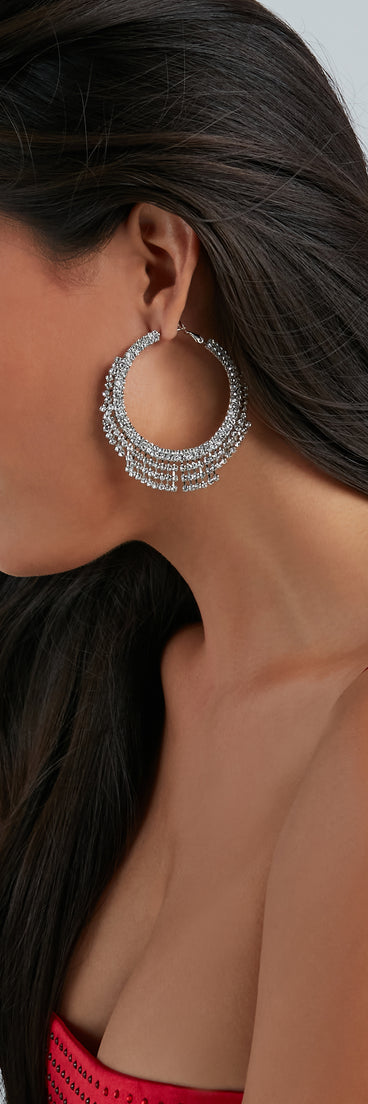 Major Beauty Rhinestone Fringe Hoop Earrings