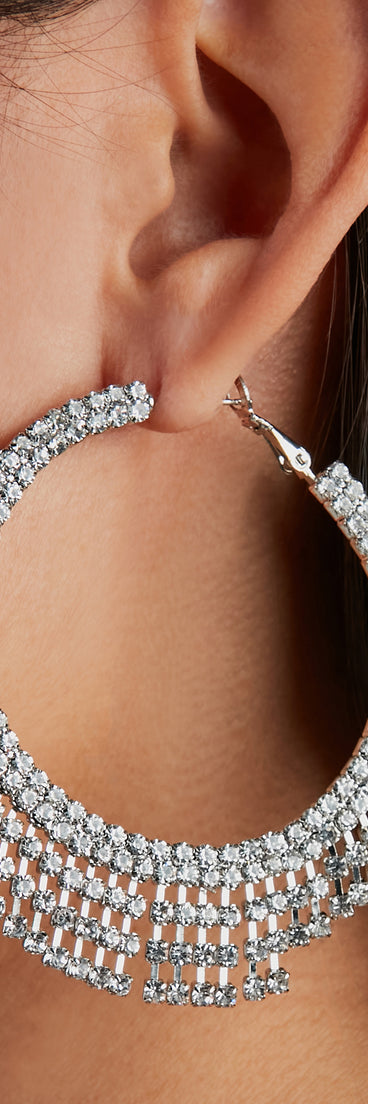 Major Beauty Rhinestone Fringe Hoop Earrings
