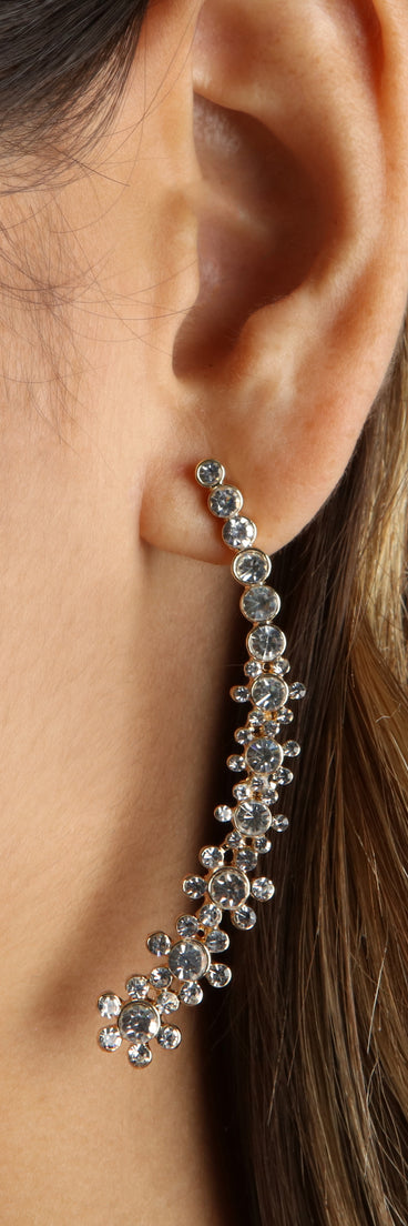 Pretty Glamour Rhinestone Flower Crawler Earrings