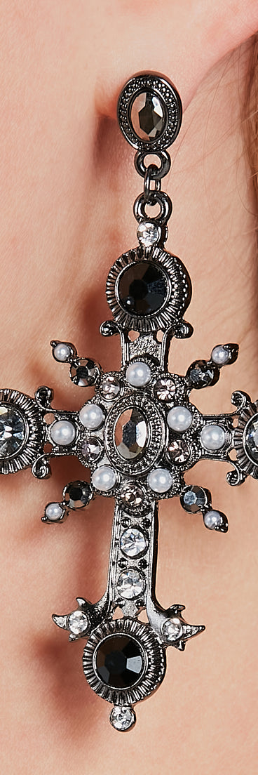 Devoted Style Rhinestone Cross Earrings