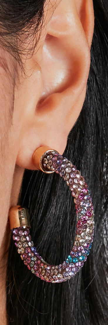 Colorful Story Rhinestone Hoop Earrings