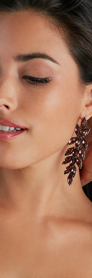 Luxe Elegance Leaf Gemstone Drop Earrings
