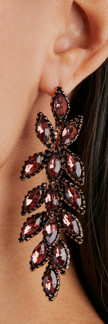 Luxe Elegance Leaf Gemstone Drop Earrings